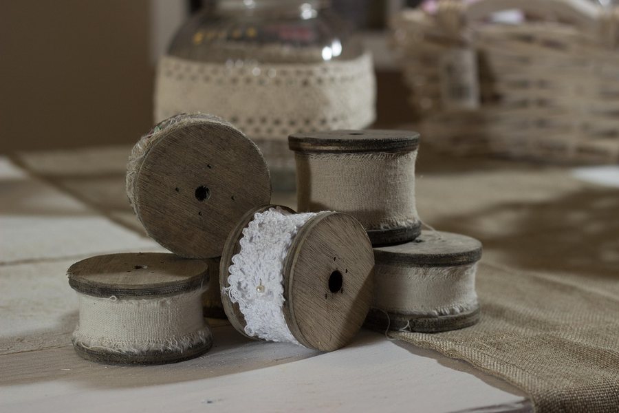 Spools of grey thread.